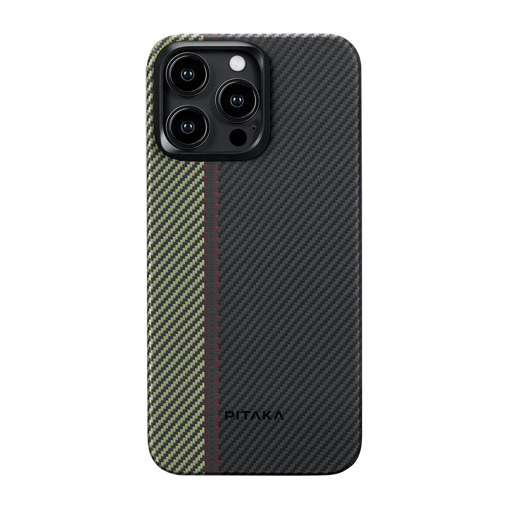 iPhone 15 Pro Kılıf M-safe Şarj Özellikli 600D Aramid Karbon Fiber Pitaka Tactile Woven Orchestra Serisi Overture Kılıf