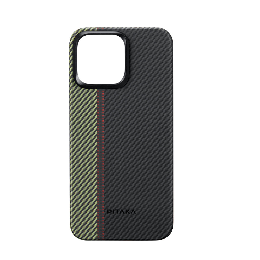 iPhone 15 Pro Kılıf M-safe Şarj Özellikli 600D Aramid Karbon Fiber Pitaka Tactile Woven Orchestra Serisi Overture Kılıf