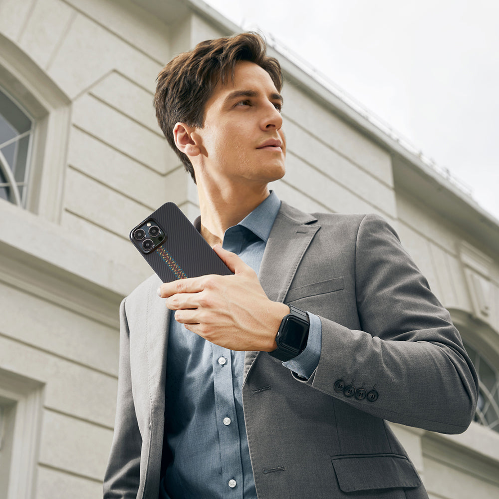 iPhone 15 Pro Kılıf M-safe Şarj Özellikli 600D Aramid Fiber Pitaka Tactile Woven Orchestra Serisi Rhapsody Kılıf