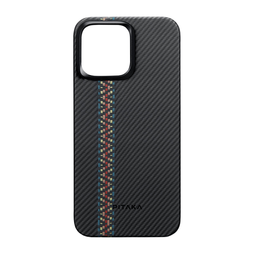 iPhone 15 Pro Kılıf M-safe Şarj Özellikli 600D Aramid Karbon Fiber Pitaka Tactile Woven Orchestra Serisi Rhapsody Kılıf