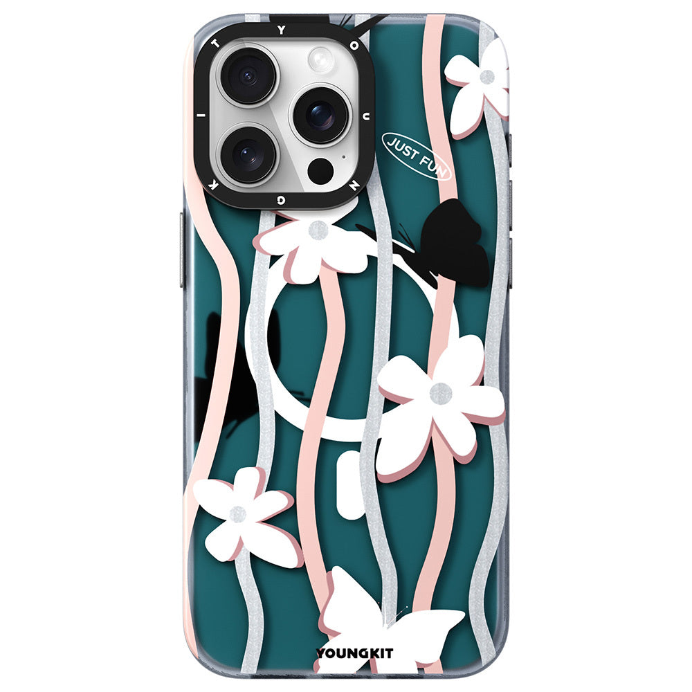 iPhone 15 Pro Kılıf M-safe Şarj Özellikli Airbagli Çift Katmanlı Youngkit Star&Butterfly Serisi Kılıf