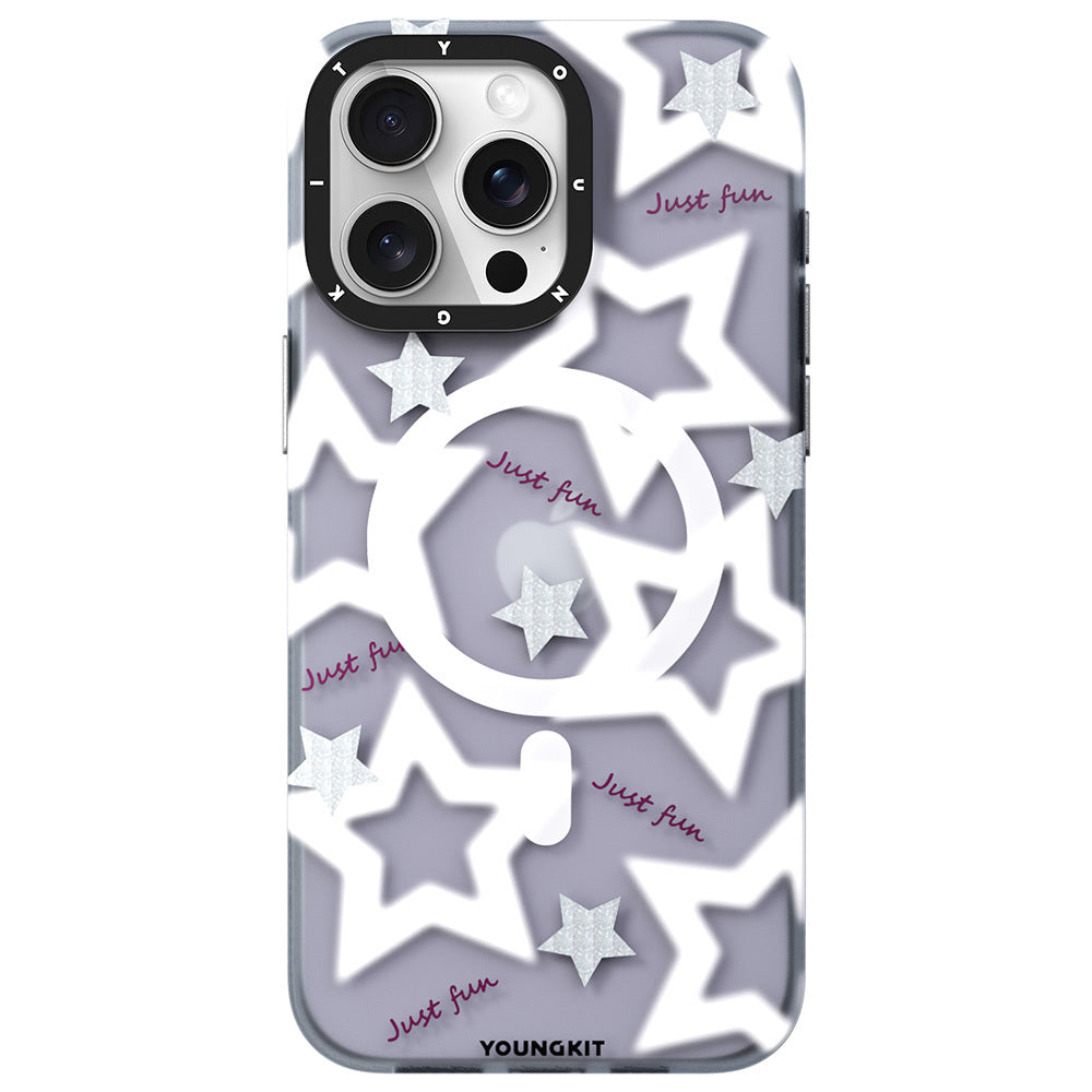 iPhone 15 Pro Kılıf M-safe Şarj Özellikli Airbagli Çift Katmanlı Youngkit Star&Butterfly Serisi Kılıf