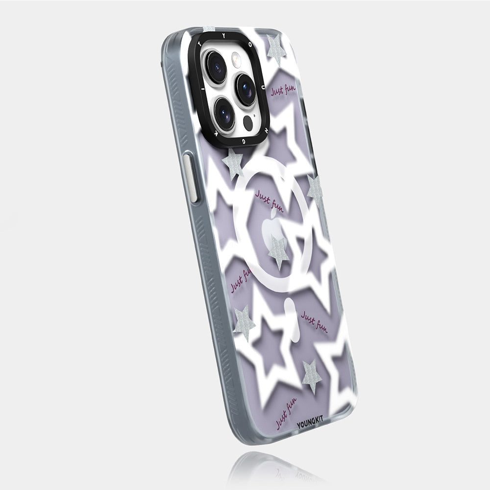 iPhone 15 Pro Kılıf M-safe Şarj Özellikli Airbagli Çift Katmanlı Youngkit Star&Butterfly Serisi Kılıf