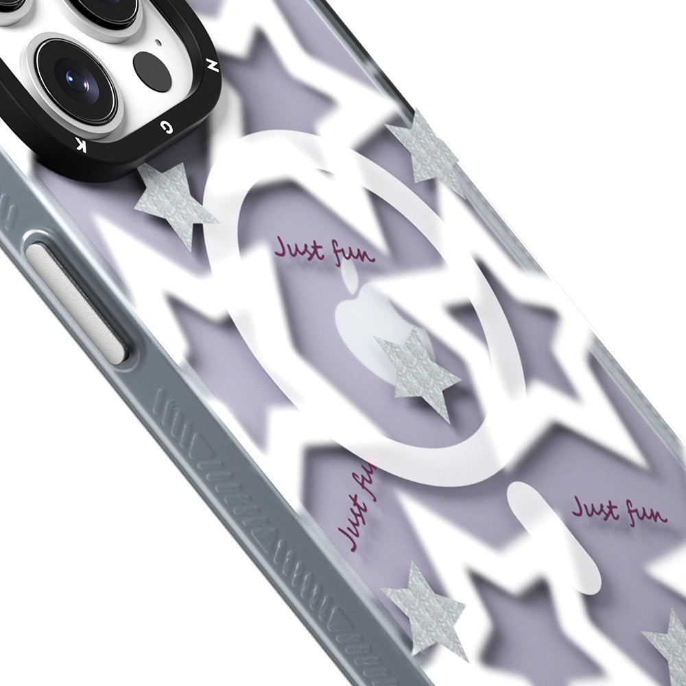 iPhone 15 Pro Kılıf M-safe Şarj Özellikli Airbagli Çift Katmanlı Youngkit Star&Butterfly Serisi Kılıf