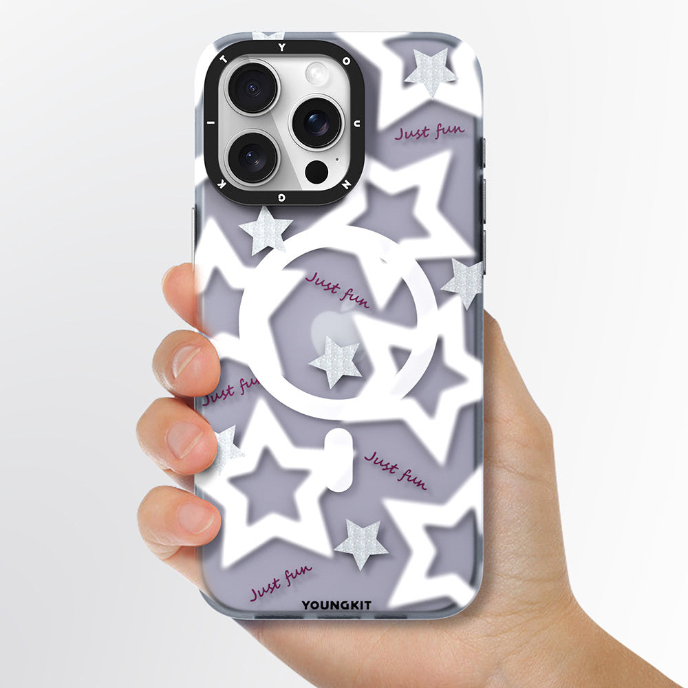 iPhone 15 Pro Kılıf M-safe Şarj Özellikli Airbagli Çift Katmanlı Youngkit Star&Butterfly Serisi Kılıf