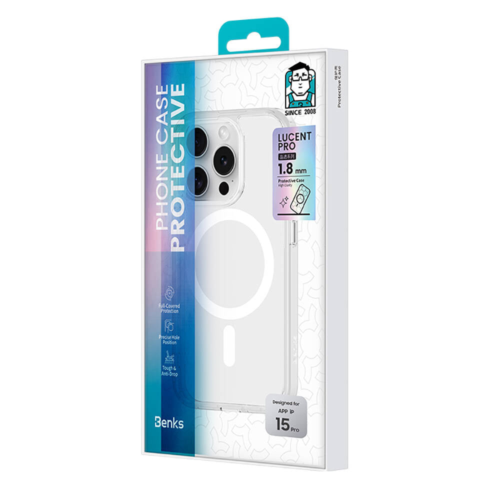 iPhone 15 Pro Kılıf M-safe Şarj Özellikli Airbagli Şeffaf Benks LucentPro Serisi Kılıf