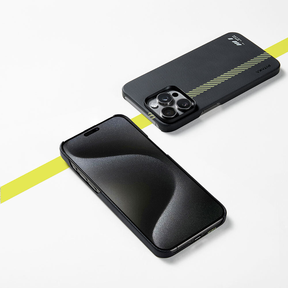 iPhone 15 Pro Kılıf M-safe Şarj Özellikli Aramid Karbon Fiber Pitaka Tactile Woven Break The Line Kılıf