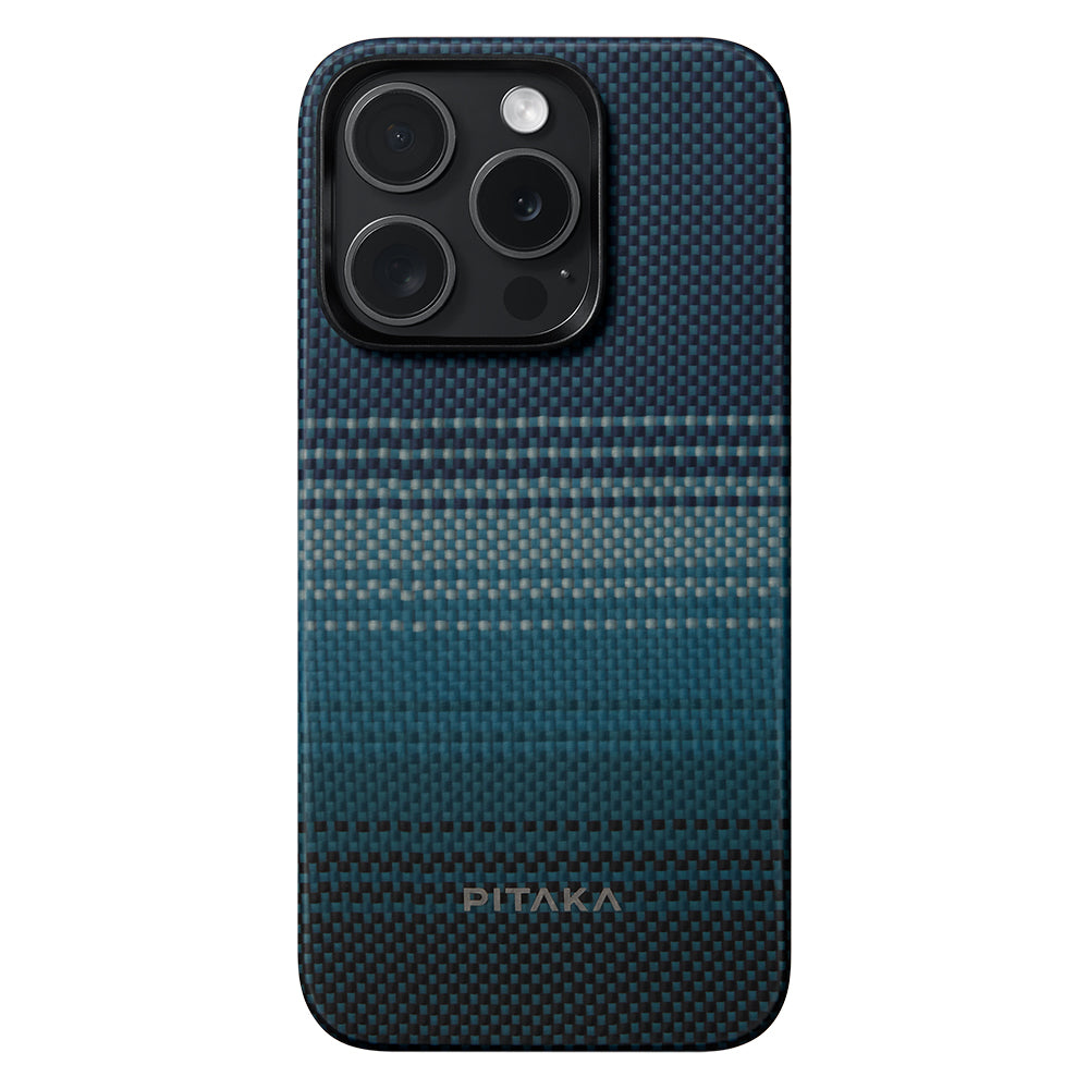 iPhone 15 Pro Kılıf M-safe Şarj Özellikli Aramid Karbon Fiber Pitaka Tactile Woven Sunset-Moonrise Serisi Moonrise Kılıf