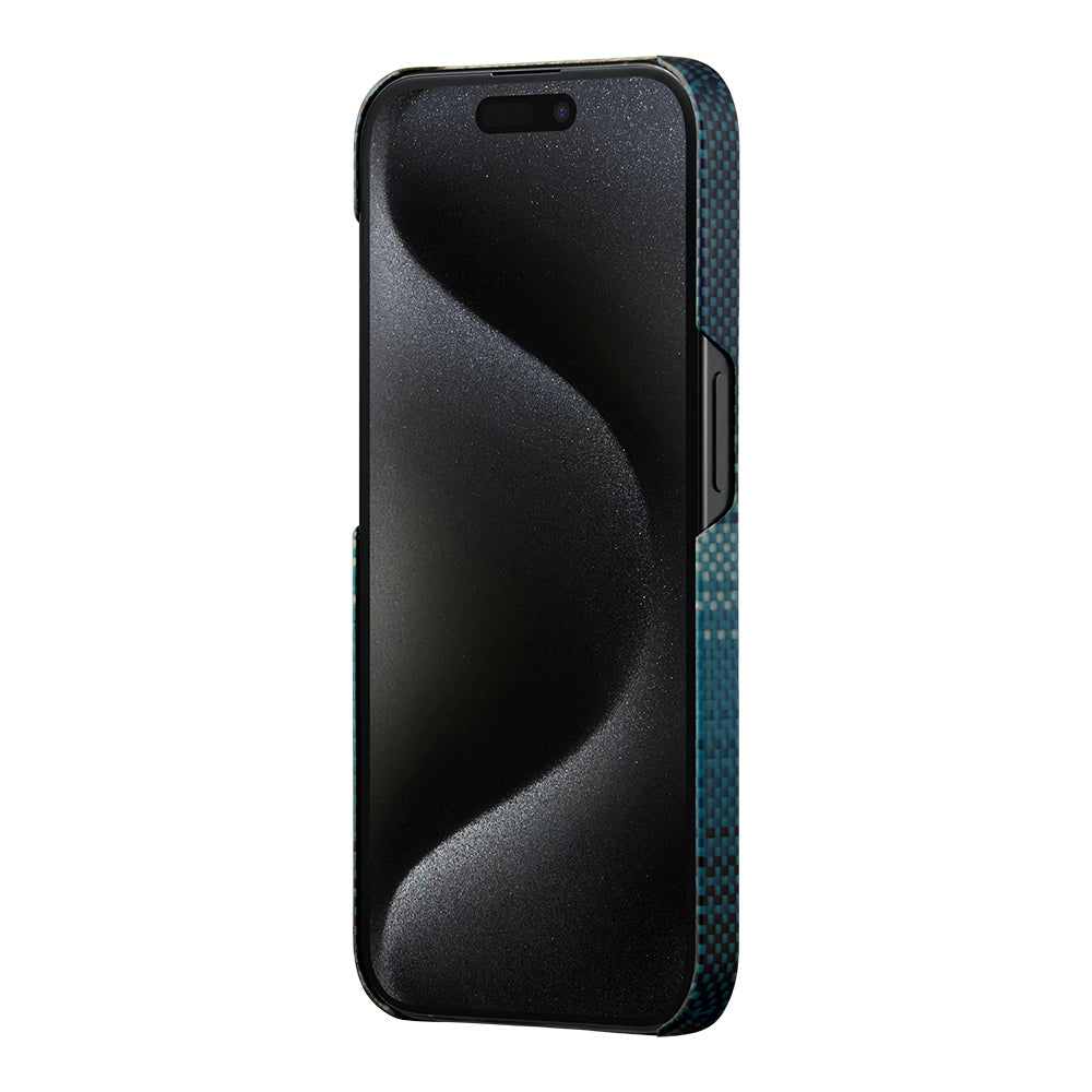 iPhone 15 Pro Kılıf M-safe Şarj Özellikli Aramid Karbon Fiber Pitaka Tactile Woven Sunset-Moonrise Serisi Moonrise Kılıf