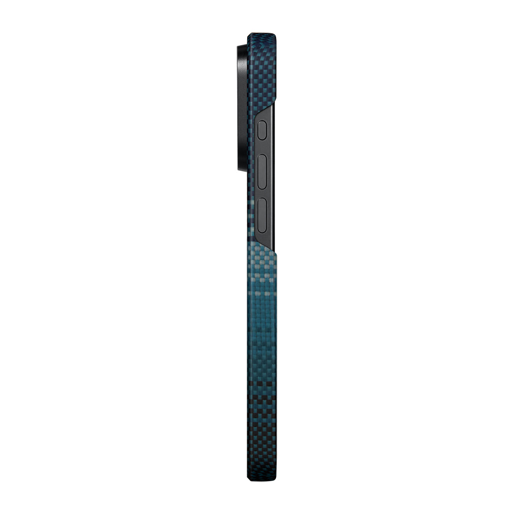 iPhone 15 Pro Kılıf M-safe Şarj Özellikli Aramid Karbon Fiber Pitaka Tactile Woven Sunset-Moonrise Serisi Moonrise Kılıf