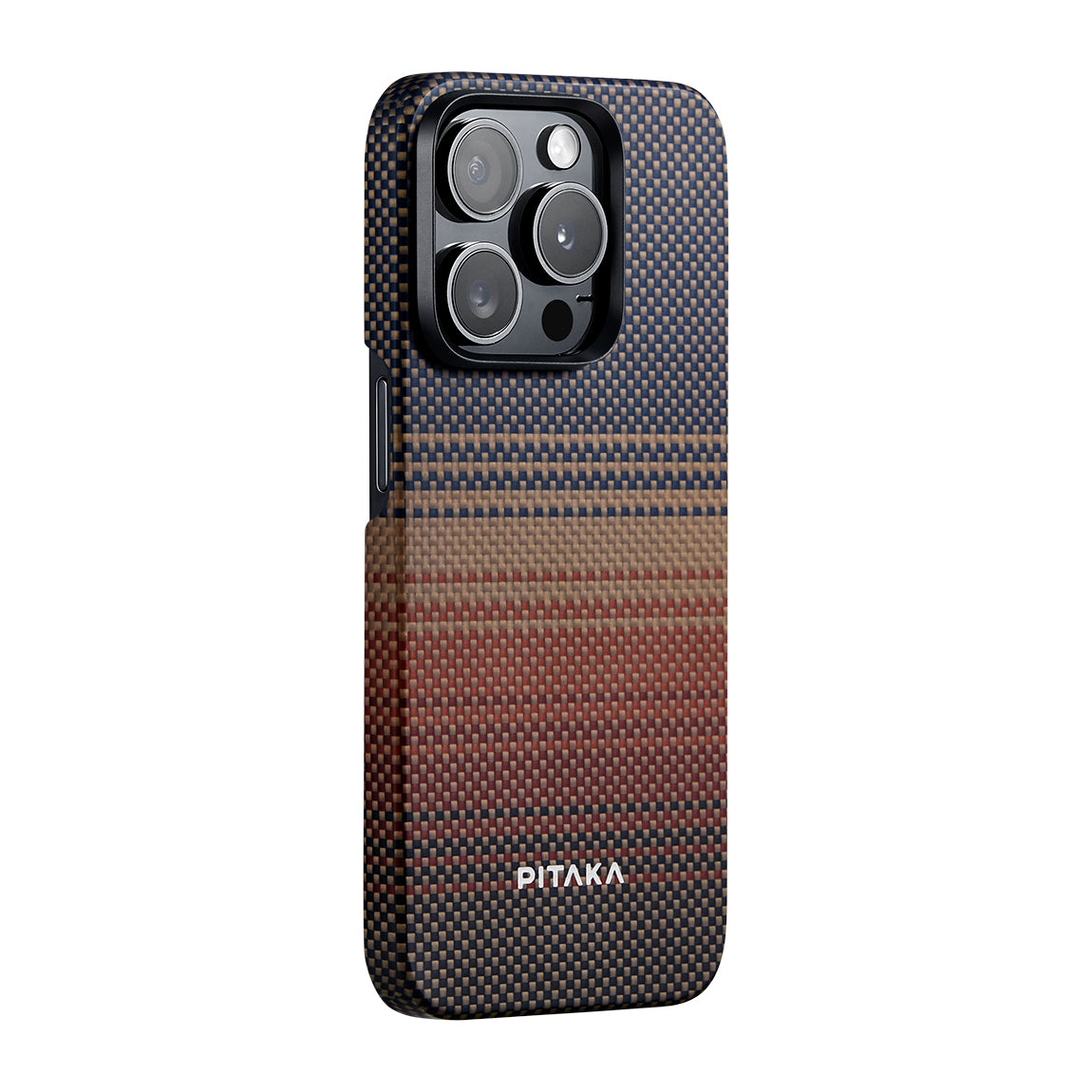 iPhone 15 Pro Kılıf M-safe Şarj Özellikli Aramid Karbon Fiber Pitaka Tactile Woven Sunset-Moonrise Serisi Sunset Kılıf