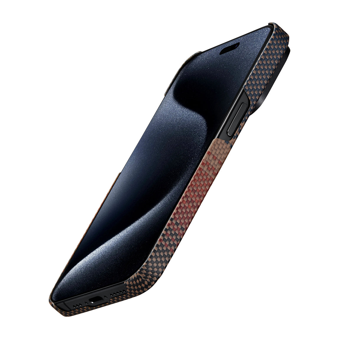 iPhone 15 Pro Kılıf M-safe Şarj Özellikli Aramid Karbon Fiber Pitaka Tactile Woven Sunset-Moonrise Serisi Sunset Kılıf