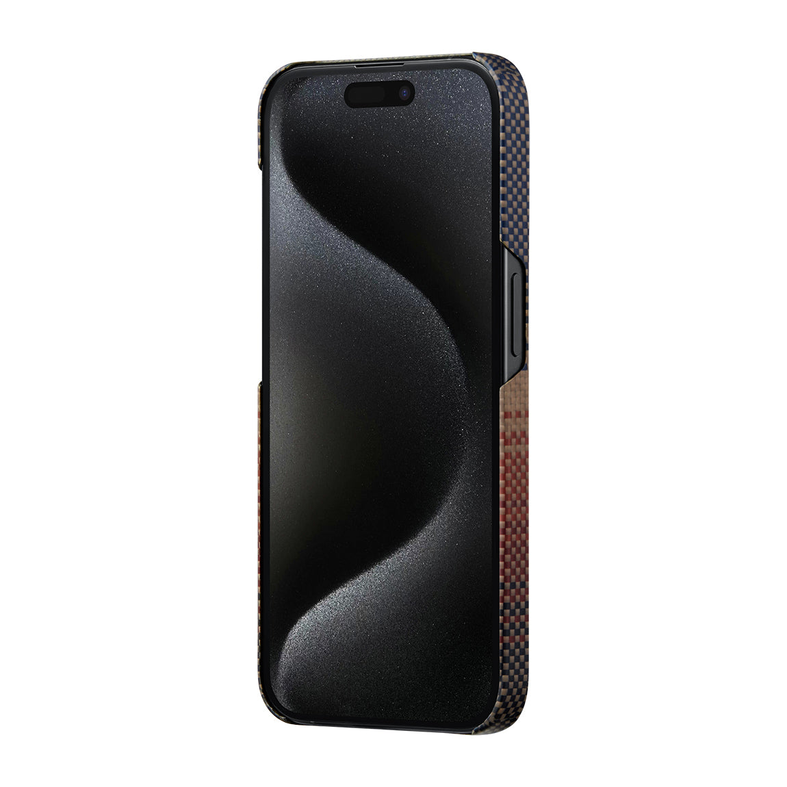 iPhone 15 Pro Kılıf M-safe Şarj Özellikli Aramid Karbon Fiber Pitaka Tactile Woven Sunset-Moonrise Serisi Sunset Kılıf