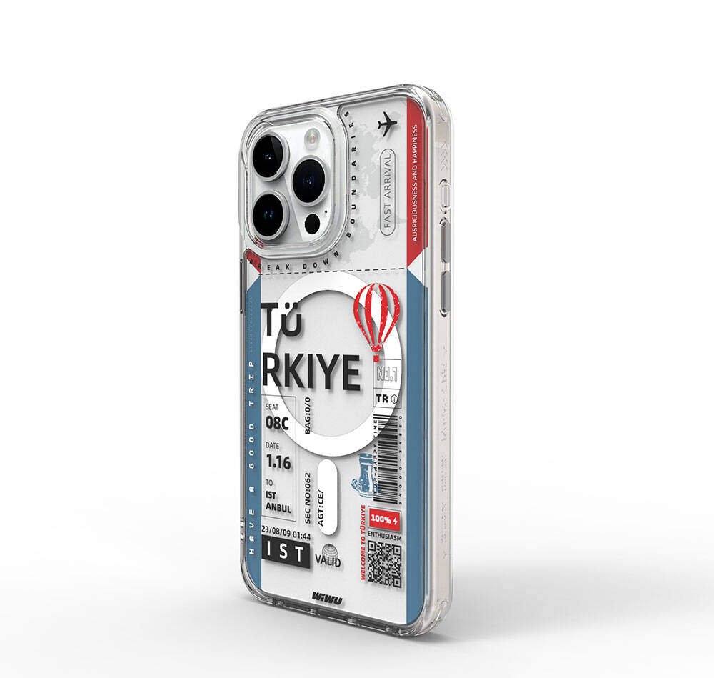 iPhone 15 Pro Kılıf M-safe Şarj Özellikli Bilet Desenli Wiwu Turkey B Serisi Kılıf
