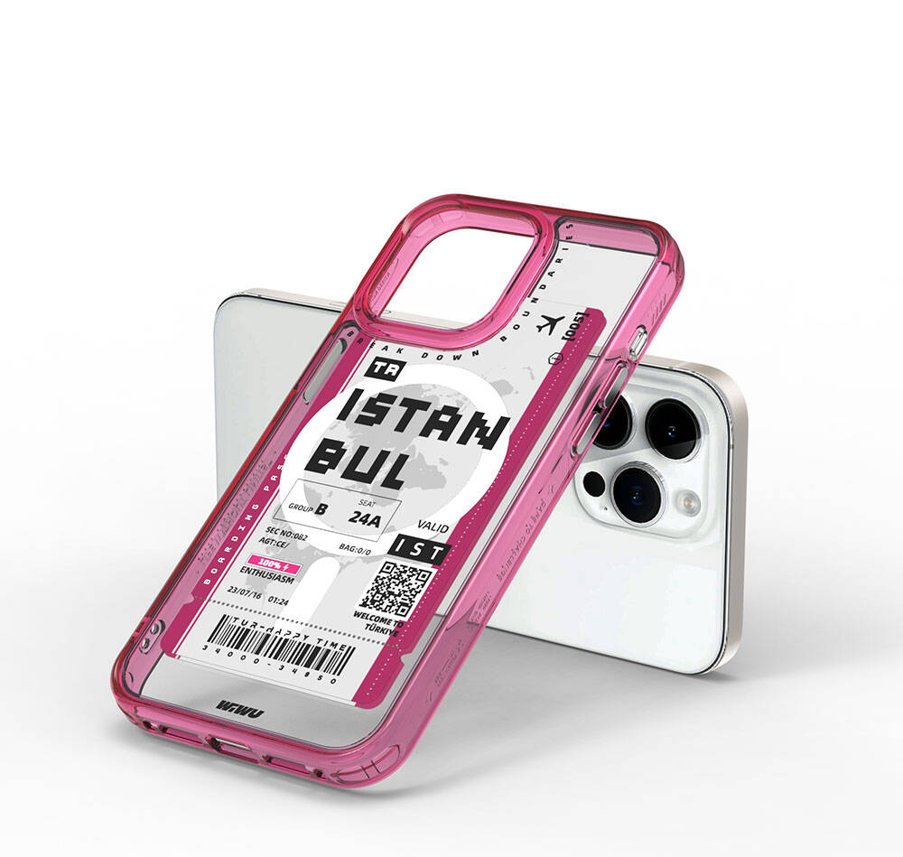 iPhone 15 Pro Kılıf M-safe Şarj Özellikli Bilet Desenli Wiwu Turkey B Serisi Kılıf