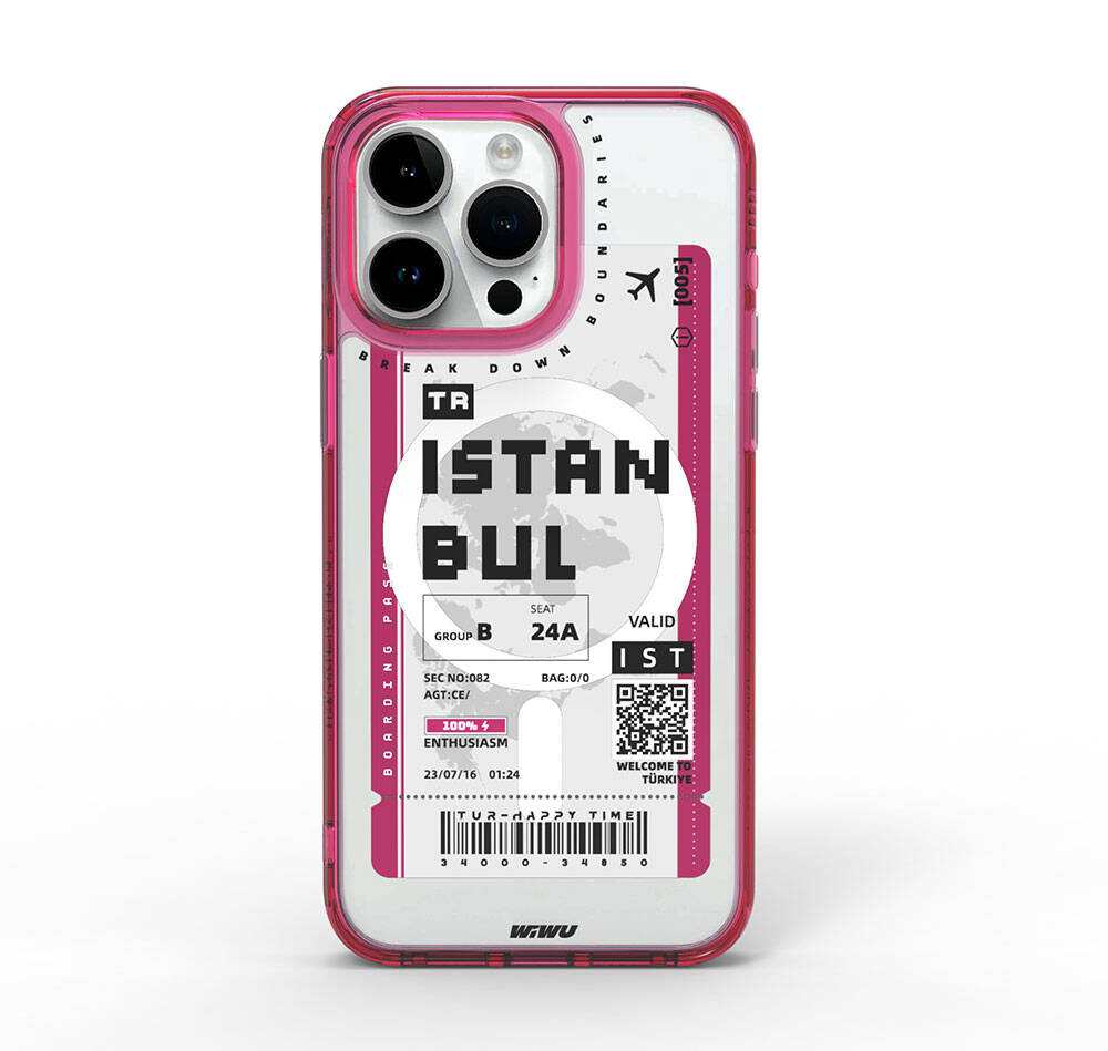 iPhone 15 Pro Kılıf M-safe Şarj Özellikli Bilet Desenli Wiwu Turkey B Serisi Kılıf