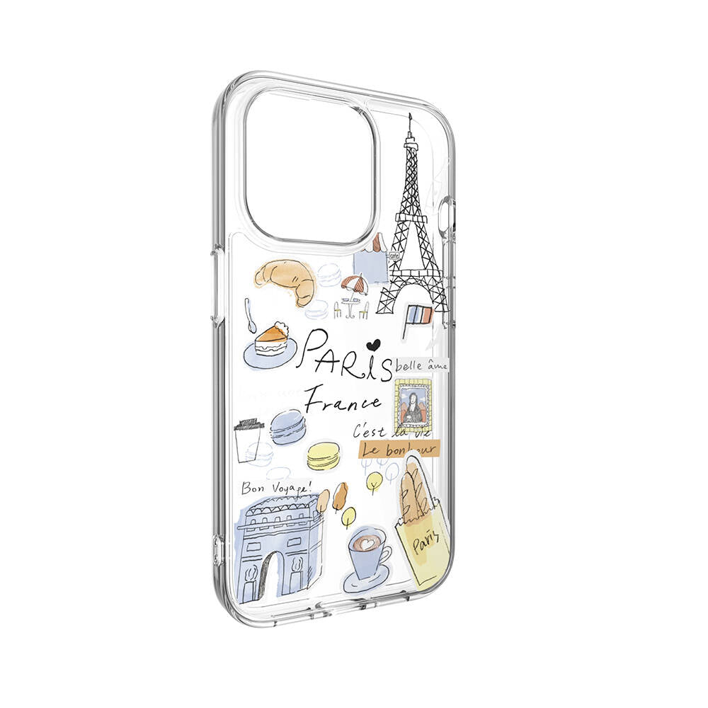 iPhone 15 Pro Kılıf M-safe Şarj Özellikli Çizim Desenli Şok Önleyicili Şeffaf Lisanslı Switcheasy City-M Paris Kılıf