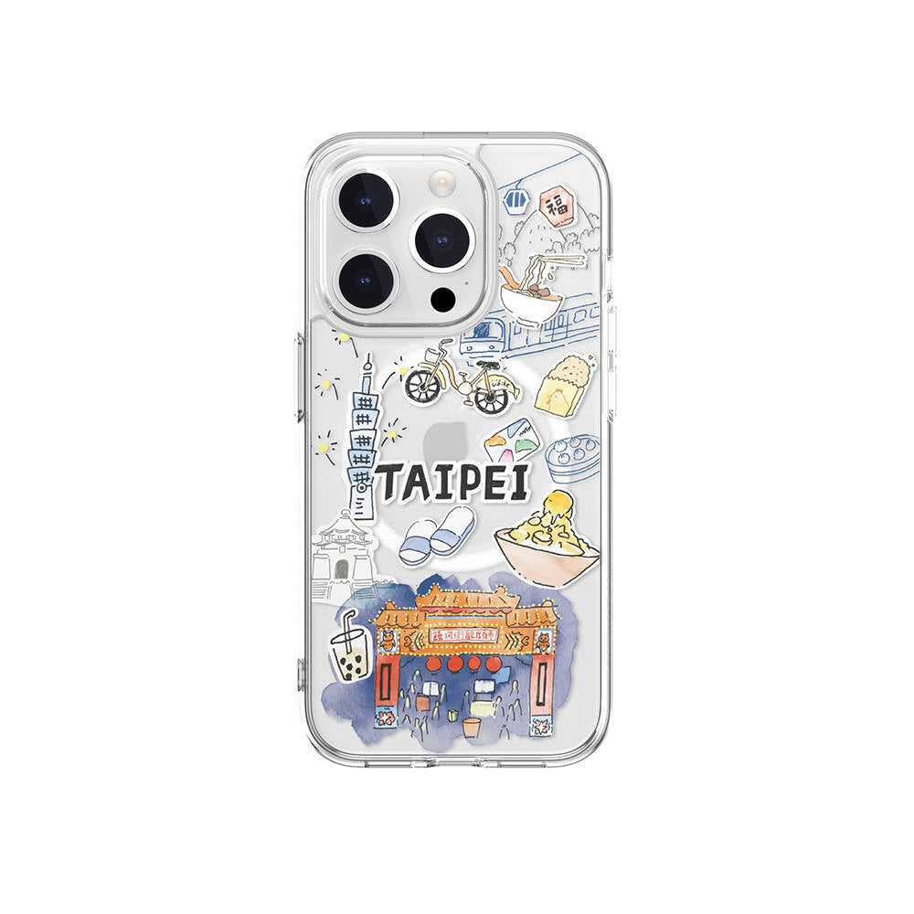 iPhone 15 Pro Kılıf M-safe Şarj Özellikli Çizim Desenli Şok Önleyicili Şeffaf Lisanslı Switcheasy City-M Taipei Kılıf