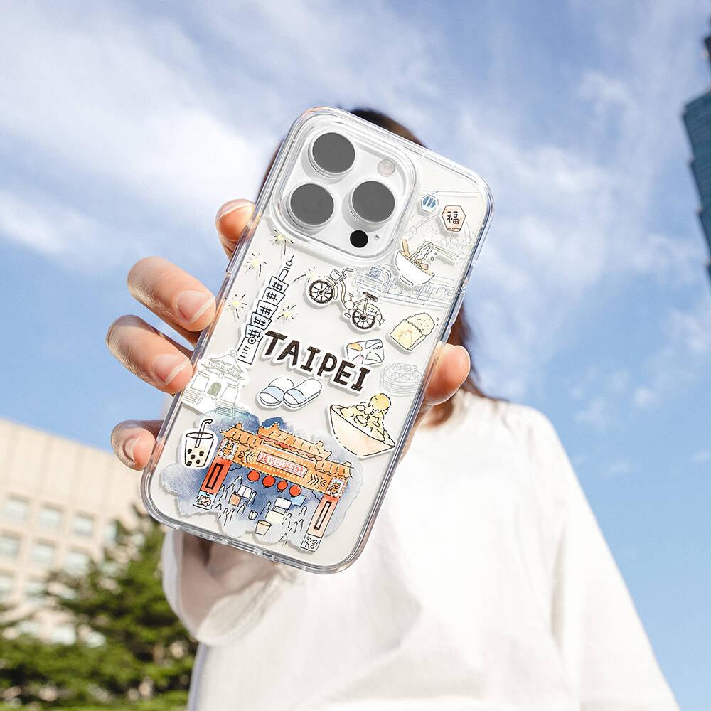 iPhone 15 Pro Kılıf M-safe Şarj Özellikli Çizim Desenli Şok Önleyicili Şeffaf Lisanslı Switcheasy City-M Taipei Kılıf