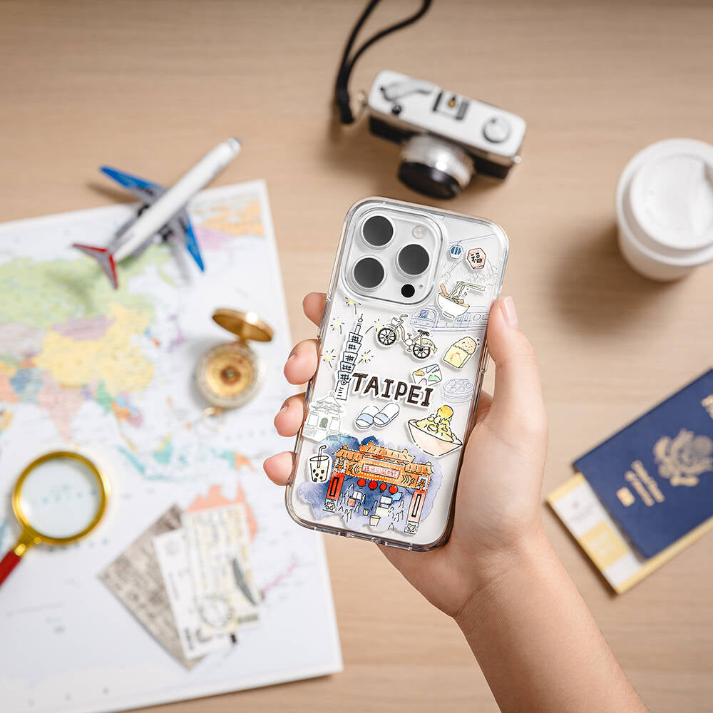 iPhone 15 Pro Kılıf M-safe Şarj Özellikli Çizim Desenli Şok Önleyicili Şeffaf Lisanslı Switcheasy City-M Taipei Kılıf