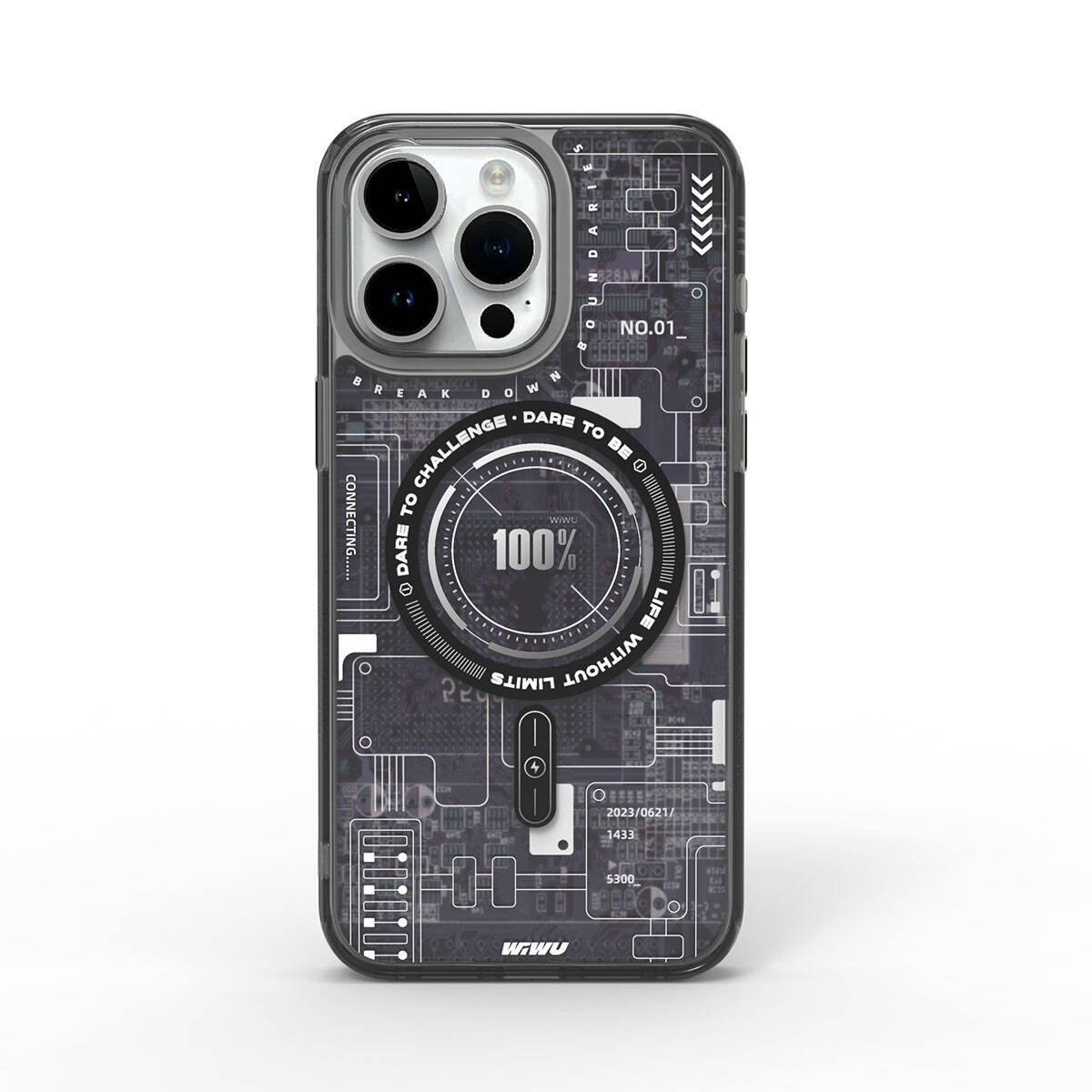 iPhone 15 Pro Kılıf M-safe Şarj Özellikli Desenli Wiwu Mecha Circuit H Serisi Kılıf