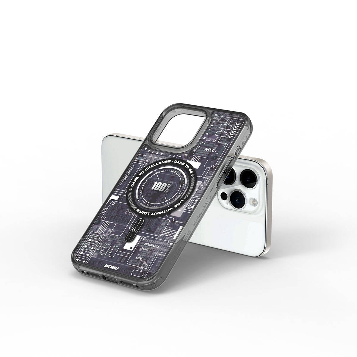 iPhone 15 Pro Kılıf M-safe Şarj Özellikli Desenli Wiwu Mecha Circuit H Serisi Kılıf