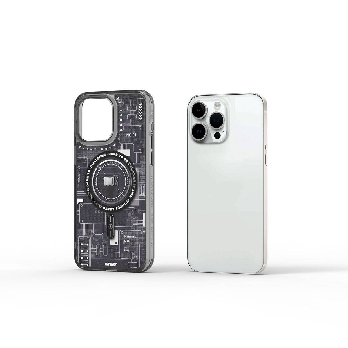 iPhone 15 Pro Kılıf M-safe Şarj Özellikli Desenli Wiwu Mecha Circuit H Serisi Kılıf