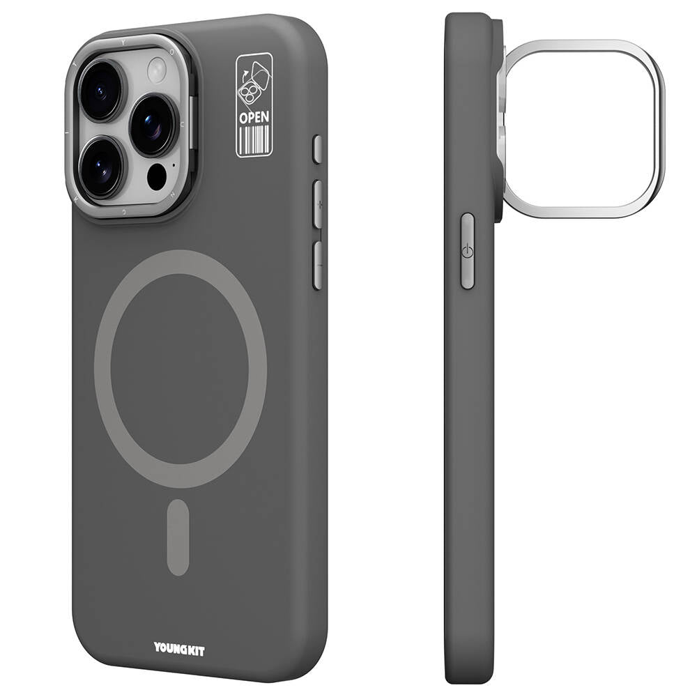 iPhone 15 Pro Kılıf M-safe Şarj Özellikli Kamera Standlı Youngkit Bitty Cream Kılıf