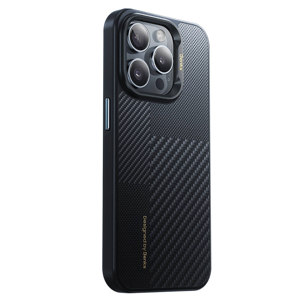 iPhone 15 Pro Kılıf M-safe Şarj Özellikli Karbon Fiber Benks Montage Hybrid ArmorPro Kevlar Kılıf