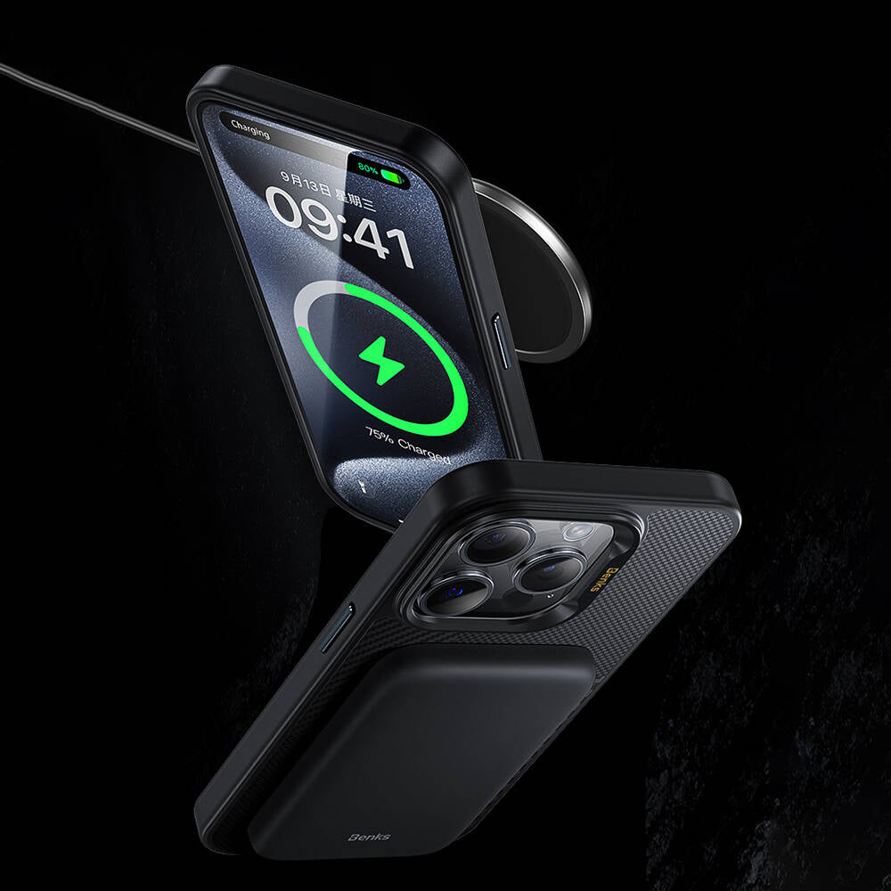 iPhone 15 Pro Kılıf M-safe Şarj Özellikli Karbon Fiber Benks Montage Hybrid ArmorPro Kevlar Kılıf