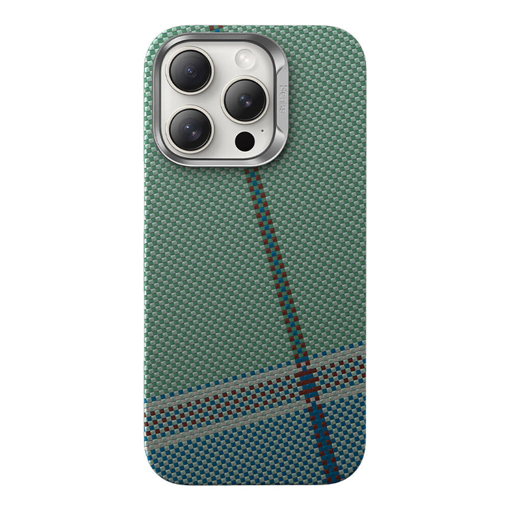 iPhone 15 Pro Kılıf M-safe Şarj Özellikli Karbon Fiber Tasarımlı Benks Passion Green ArmorAir Kevlar Kılıf