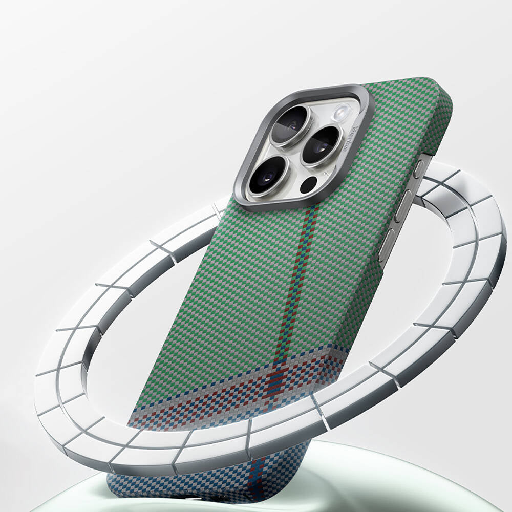 iPhone 15 Pro Kılıf M-safe Şarj Özellikli Karbon Fiber Tasarımlı Benks Passion Green ArmorAir Kevlar Kılıf
