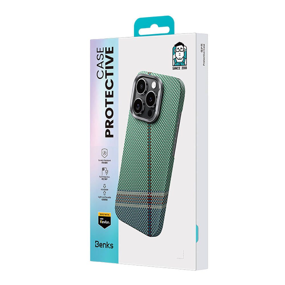 iPhone 15 Pro Kılıf M-safe Şarj Özellikli Karbon Fiber Tasarımlı Benks Passion Green ArmorAir Kevlar Kılıf