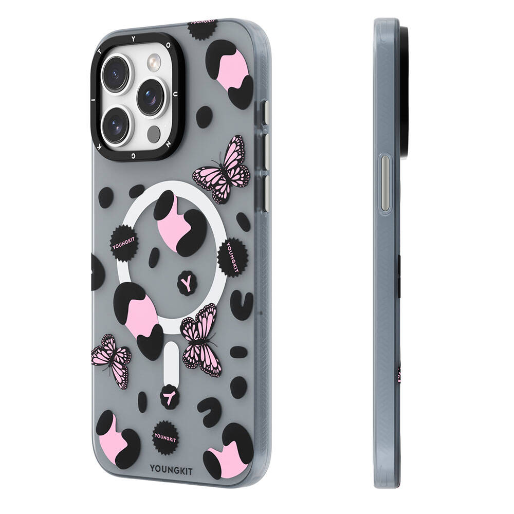 iPhone 15 Pro Kılıf M-safe Şarj Özellikli Kelebek Desenli Youngkit Shadow Dance Serisi Kılıf