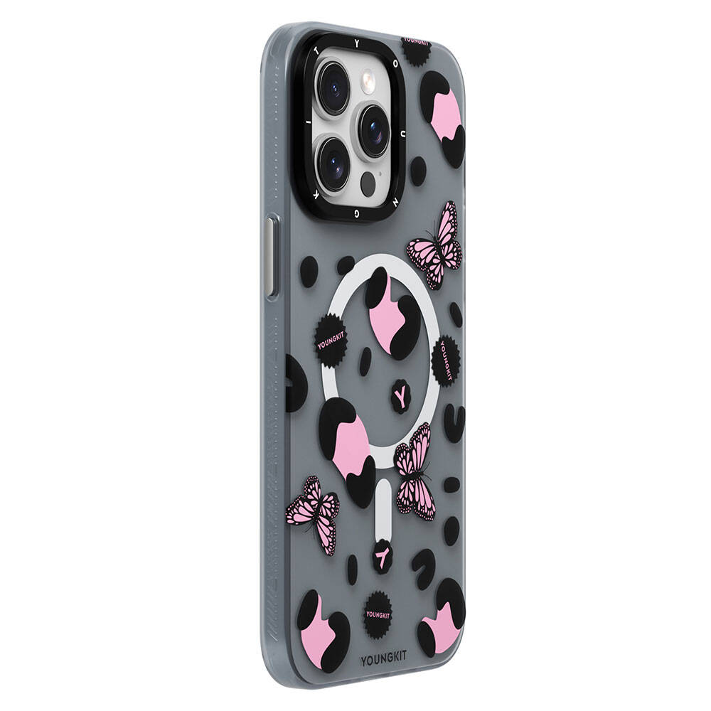 iPhone 15 Pro Kılıf M-safe Şarj Özellikli Kelebek Desenli Youngkit Shadow Dance Serisi Kılıf