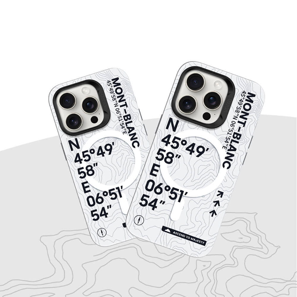 iPhone 15 Pro Kılıf M-safe Şarj Özellikli Koordinat Yazı Desenli Benks Summit Serisi Kılıf