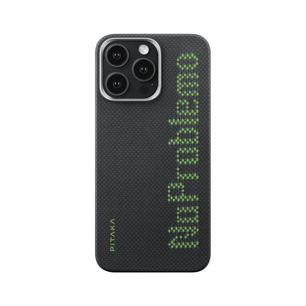 iPhone 15 Pro Kılıf M-safe Şarj Özellikli Lumintex Teknolojili Fosforlu Aramid Karbon Fiber Pitaka Tactile Woven Aries Serisi Kılıf