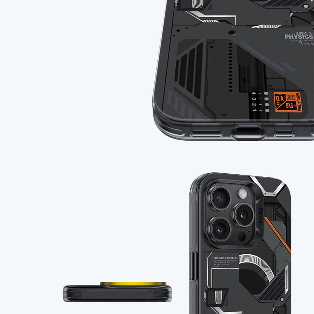 iPhone 15 Pro Kılıf M-safe Şarj Özellikli Mekanik Tasarımlı Benks Perspective Serisi Kılıf