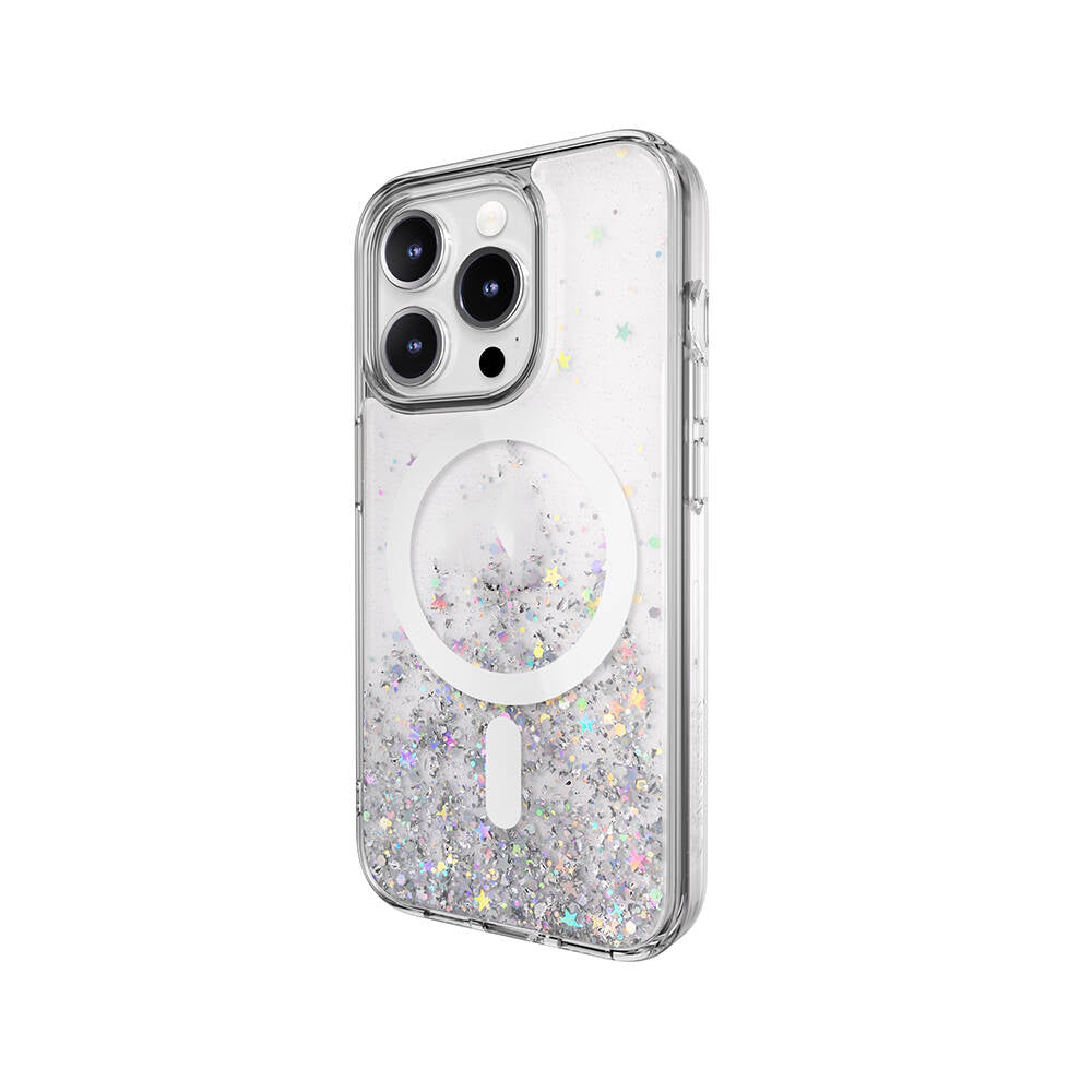 iPhone 15 Pro Kılıf M-safe Şarj Özellikli Parlayan Simli Şeffaf Lisanslı Switcheasy Starfield-M Kılıf