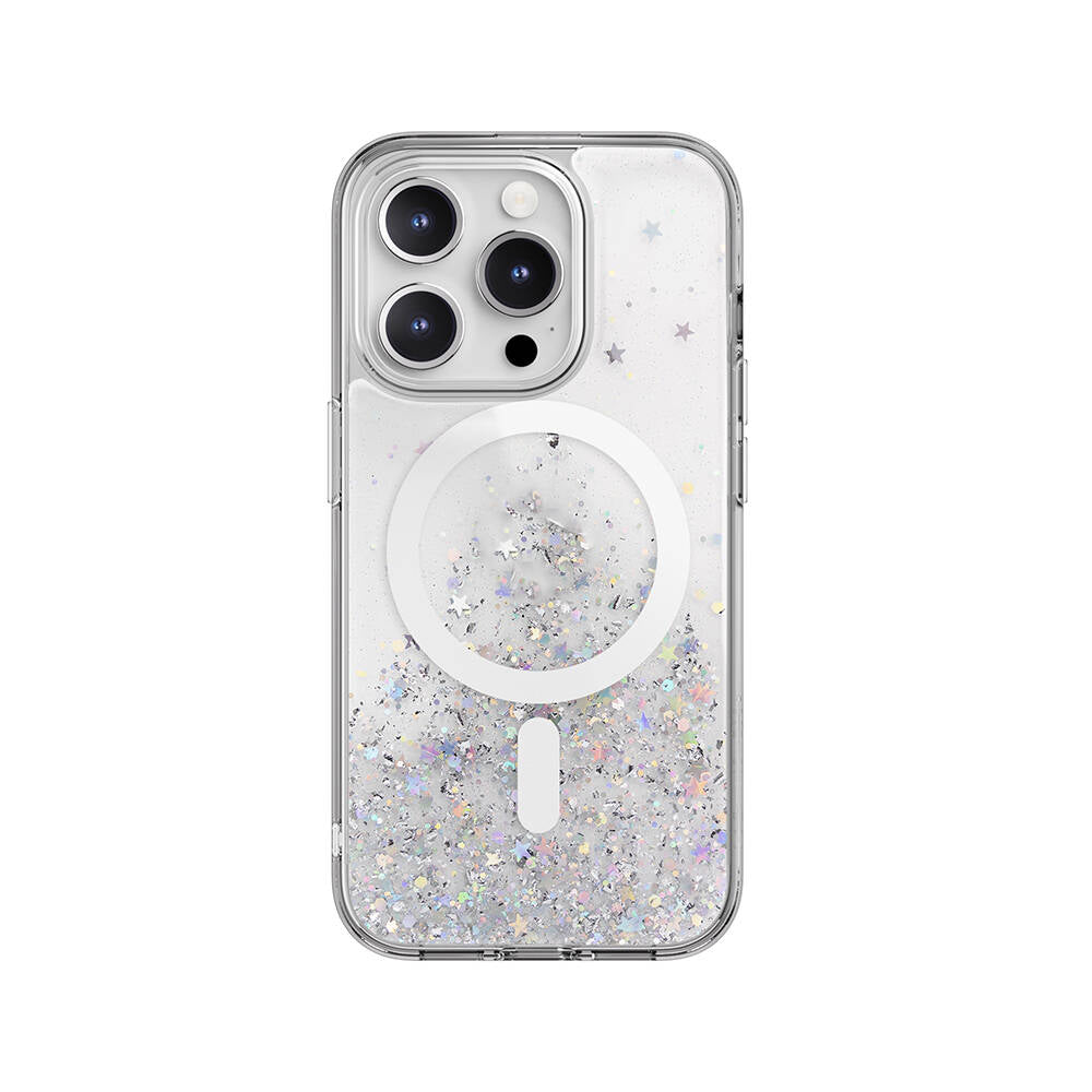 iPhone 15 Pro Kılıf M-safe Şarj Özellikli Parlayan Simli Şeffaf Lisanslı Switcheasy Starfield-M Kılıf