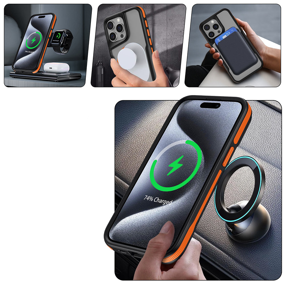 iPhone 15 Pro Kılıf M-safe Şarj Özellikli Renkli Kenar Airbag Şeritli Zore Lamer Kılıf