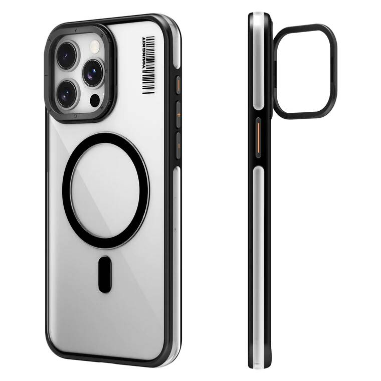 iPhone 15 Pro Kılıf M-safe Şarj Özellikli Sararma Önleyici Youngkit Crystal Grid Kılıf