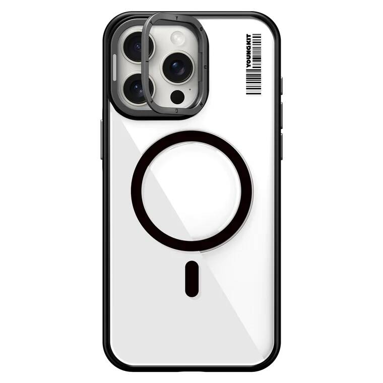 iPhone 15 Pro Kılıf M-safe Şarj Özellikli Sararma Önleyici Youngkit Crystal Grid Kılıf