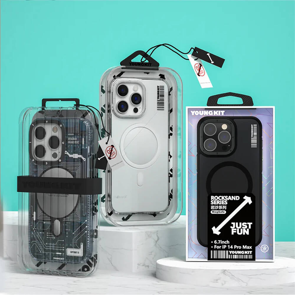 iPhone 15 Pro Kılıf M-safe Şarj Özellikli Sararma Önleyici Youngkit Crystal Grid Kılıf