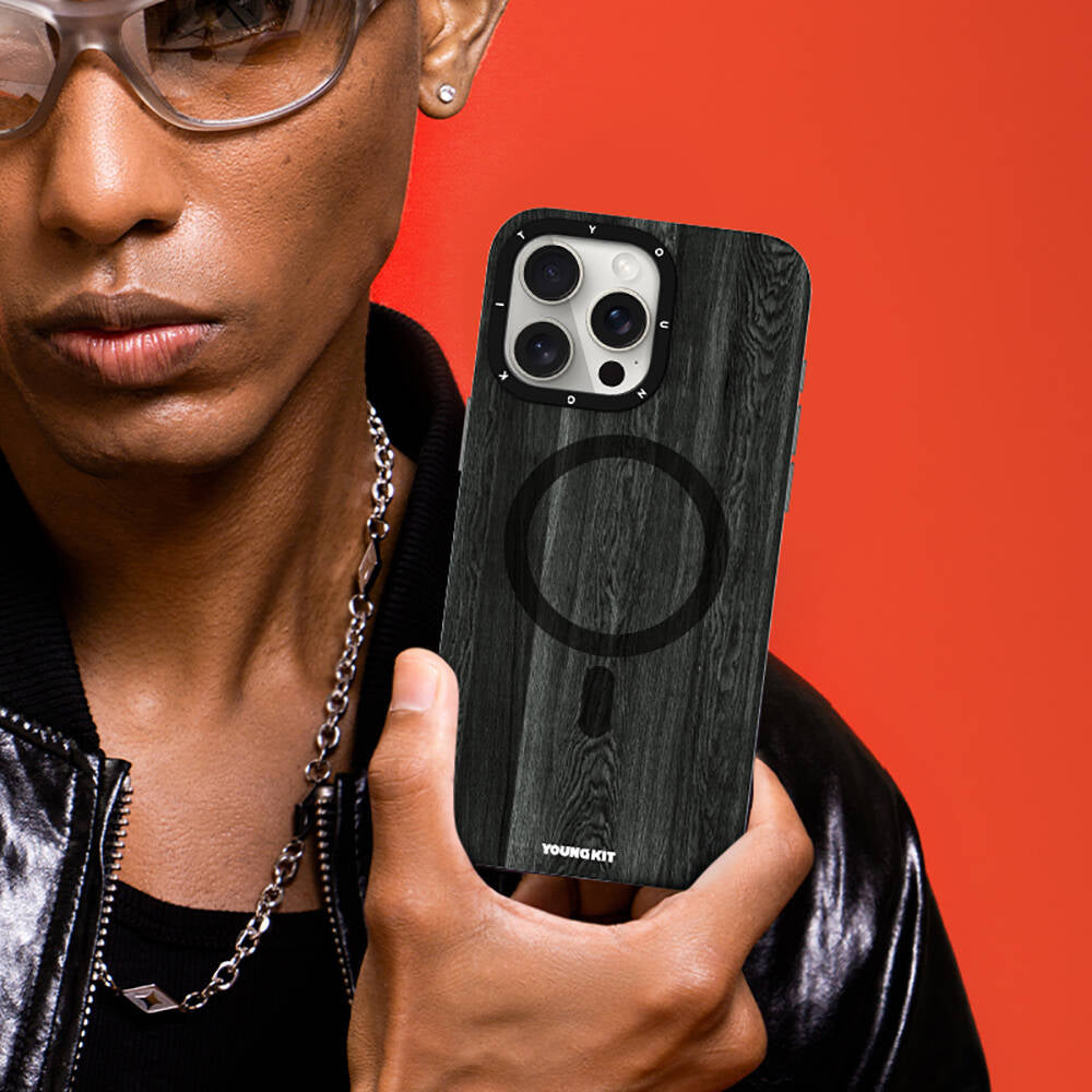 iPhone 15 Pro Kılıf M-safe Şarj Özellikli Sararmaya Dayanıklı Youngkit Wood Forest Serisi Kılıf