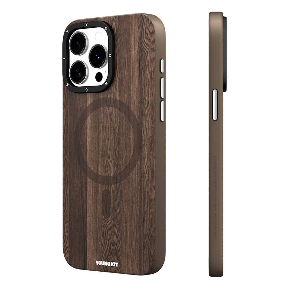 iPhone 15 Pro Kılıf M-safe Şarj Özellikli Sararmaya Dayanıklı Youngkit Wood Forest Serisi Kılıf