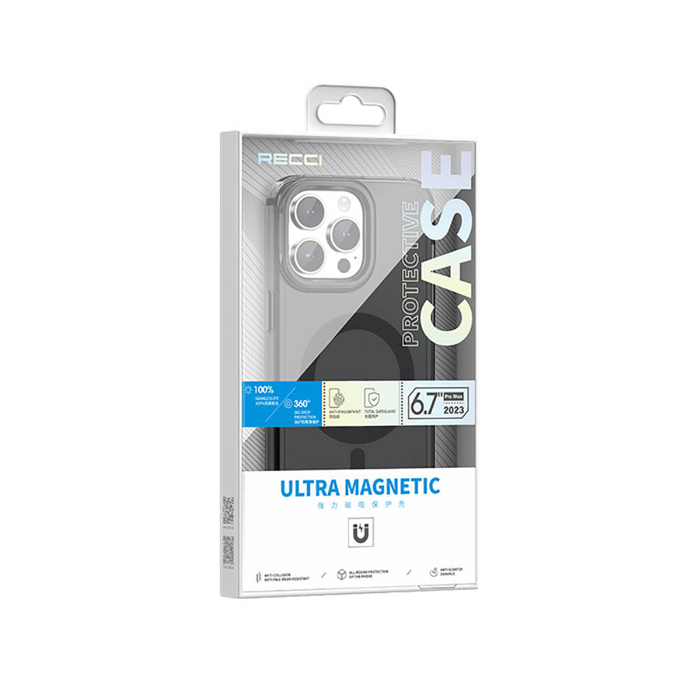 iPhone 15 Pro Kılıf M-safe Şarj Özellikli Saydam Arka Yüzey Recci Crystal Color Serisi Kılıf