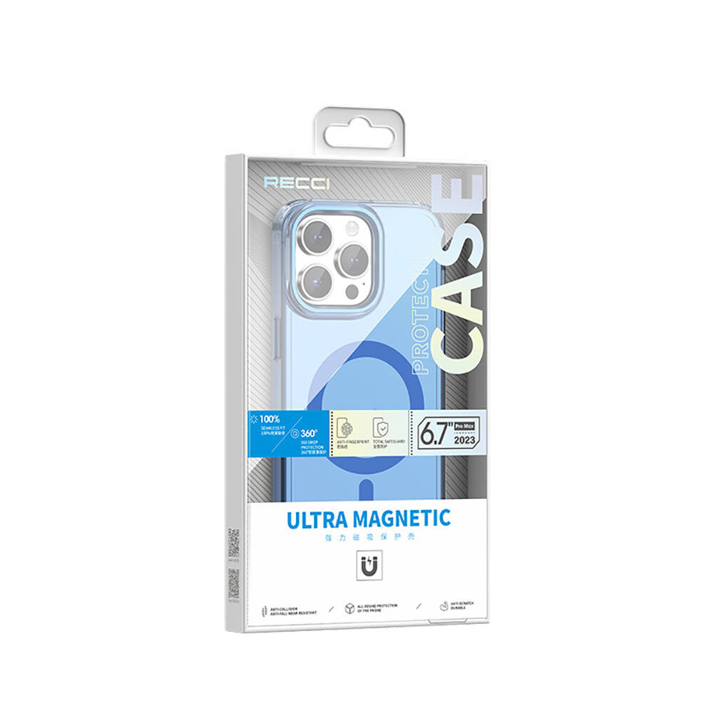 iPhone 15 Pro Kılıf M-safe Şarj Özellikli Saydam Arka Yüzey Recci Crystal Color Serisi Kılıf
