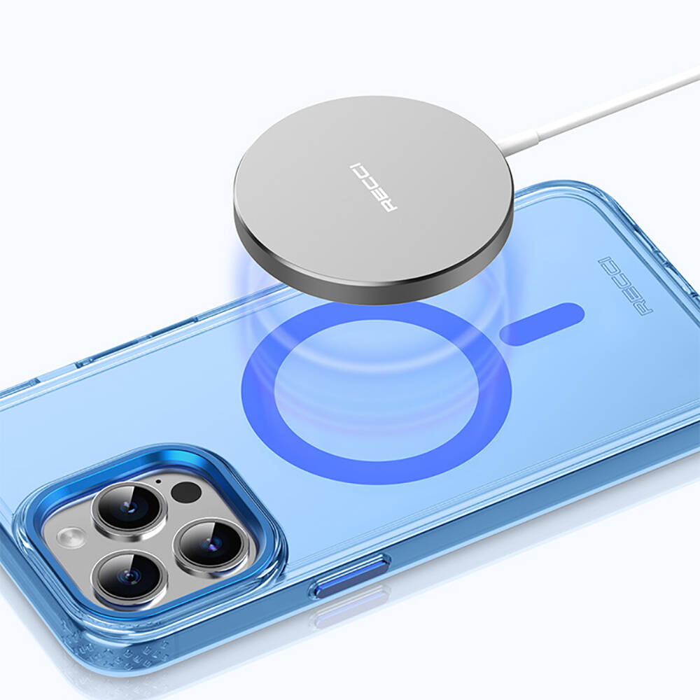 iPhone 15 Pro Kılıf M-safe Şarj Özellikli Saydam Arka Yüzey Recci Crystal Color Serisi Kılıf