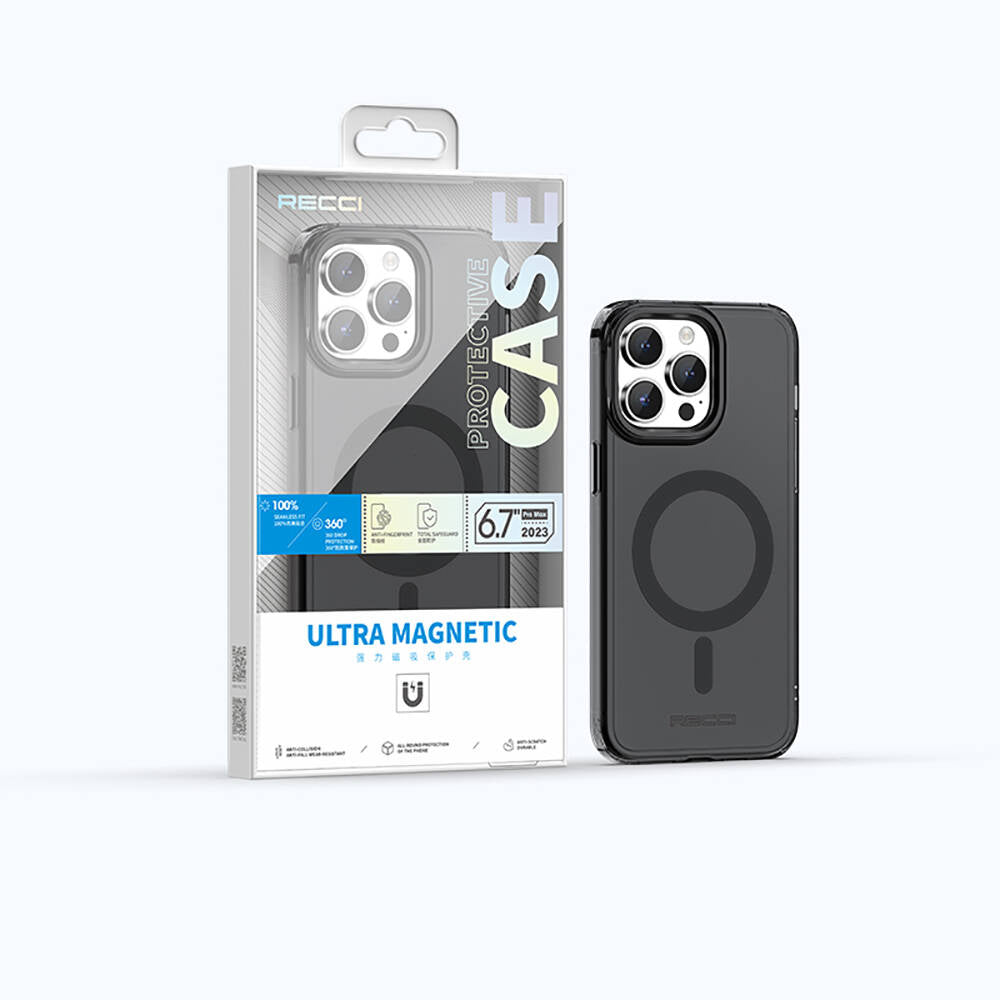 iPhone 15 Pro Kılıf M-safe Şarj Özellikli Saydam Arka Yüzey Recci Crystal Color Serisi Kılıf